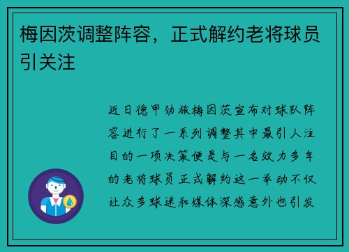 梅因茨调整阵容，正式解约老将球员引关注